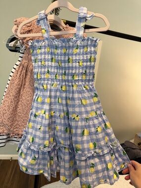 Janie and Jack Girls Blue Gingham Lemon Print Sundress